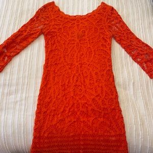 INC orange long sleeve lace dress. Barely worn.